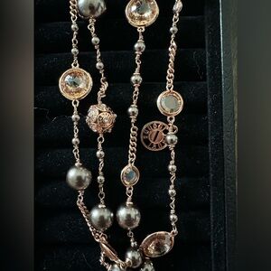 Vintage Henri Bendel Rose Gold  and Pearl Double Strand Statement Necklace EUC